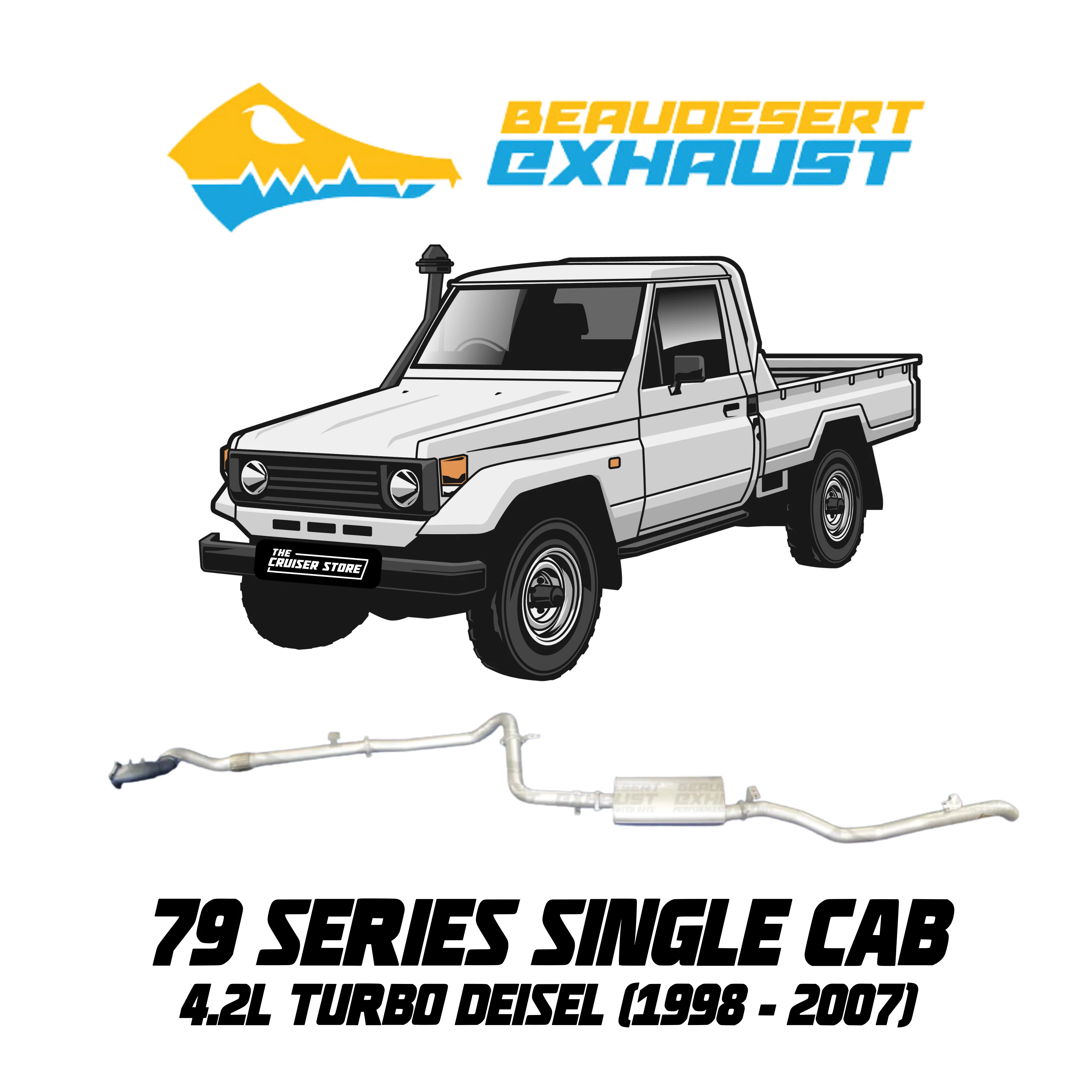 Beaudesert Exhaust - Suitable for TOYOTA LANDCRUISER 1998-2007 3.5″ 79 Series Ute 4.2L Turbo Diesel Exhaust