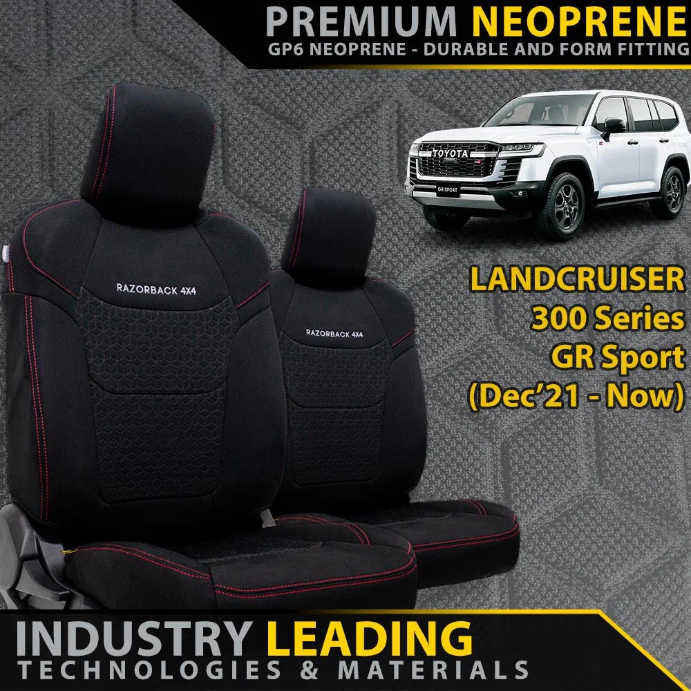 Razorback 4x4 - Toyota Landcruiser 300 Series - GR Sport - GP6 Premium Neoprene 2x Front Row Seat Covers (Made to Order)