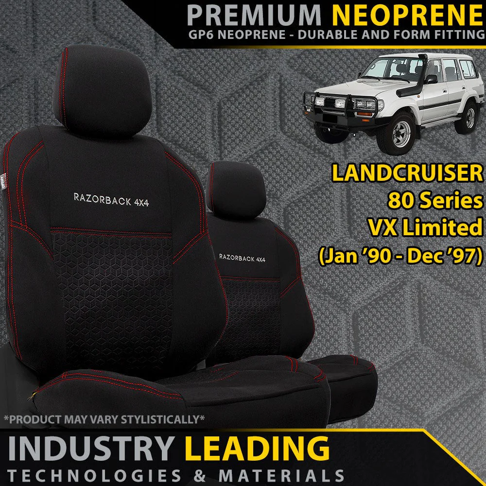 Razorback 4x4 - Toyota Landcruiser 80 Series - VX Limited - GP6 Premium Neoprene 2x Front Row Seat Covers (Made to Order)
