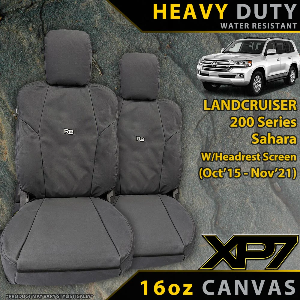 Razorback 4x4 - Toyota Landcruiser 200 Series - Sahara w/Headrest Screen - XP7 Heavy-Duty Canvas 2x Front Row Seat Covers (Made to Order)