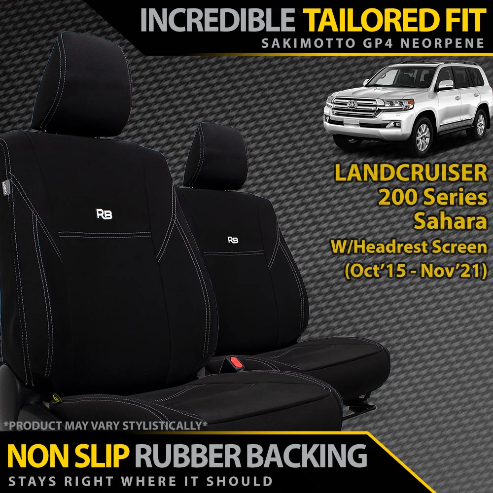 Razorback 4x4 - Toyota Landcruiser 200 Series - Sahara w/Headrest Screen - GP4 Neoprene 2x Front Seat Covers (Made to Order)