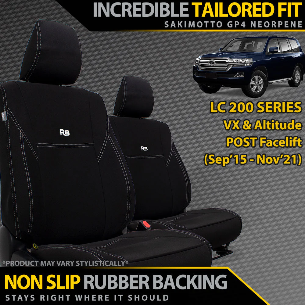 Razorback 4x4 - Toyota Landcruiser 200 Series - VX & Altitude (Sep 2015+) - GP4 Neoprene 2x Front Row Seat Covers (Made to Order)