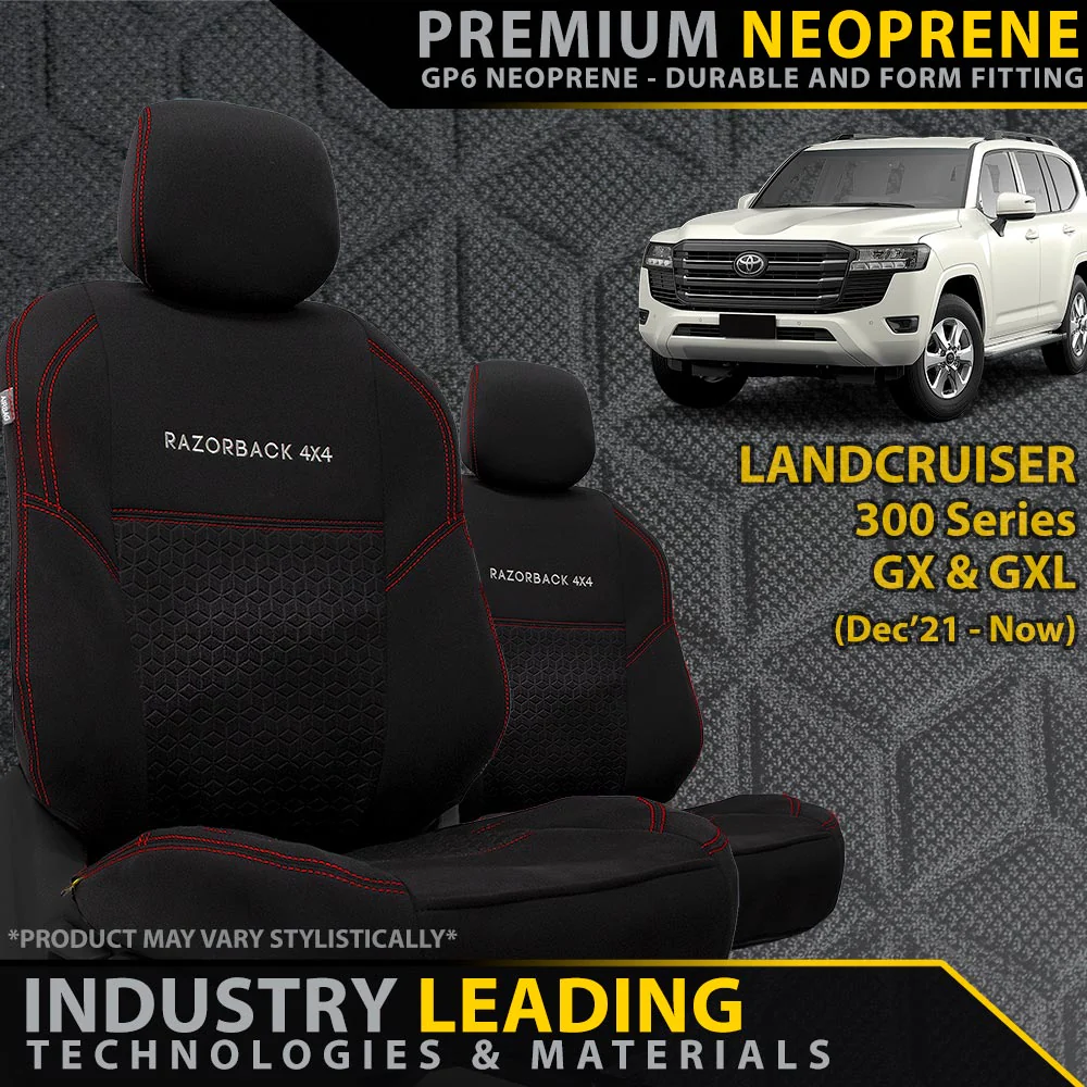Razorback 4x4 - Toyota Landcruiser 300 Series - GX & Pre-Facelift GXL - GP6 Premium Neoprene 2x Front Row Seat Covers (Available)
