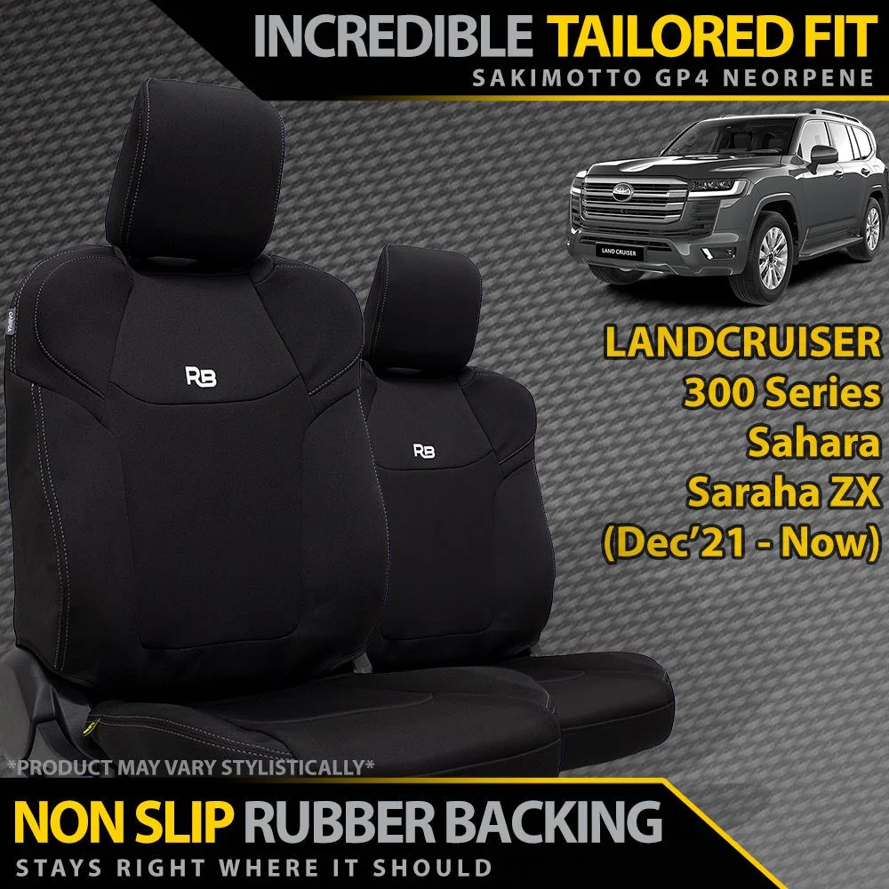 Razorback 4x4 - Toyota Landcruiser 300 Series - Sahara & Sahara ZX - GP4 Neoprene 2x Front Row Seat Covers (Made to Order)