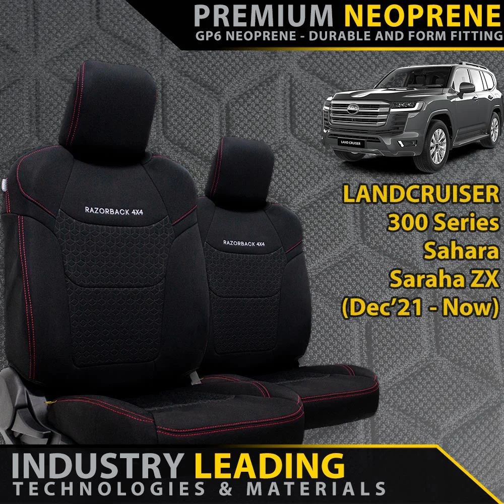 Razorback 4x4 - Toyota Landcruiser 300 Series - Sahara & Sahara ZX - GP6 Premium Neoprene 2x Front Row Seat Covers (Made to Order)