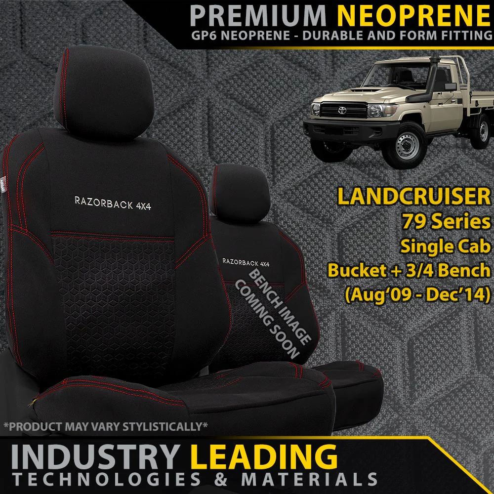 Razorback 4x4 - Toyota Landcruiser 79 Series - Single Cab with Bucket & 3/4 Bench Seats - GP6 Premium Neoprene 2x Front Seat Covers (Made to Order)