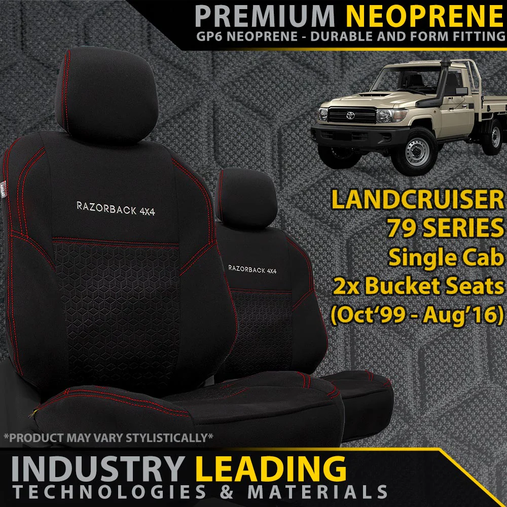 Razorback 4x4 - Toyota Landcruiser 79 Series - Single Cab with 2x Bucket Seats - GP6 Premium Neoprene Front Seat Covers (Made to Order)