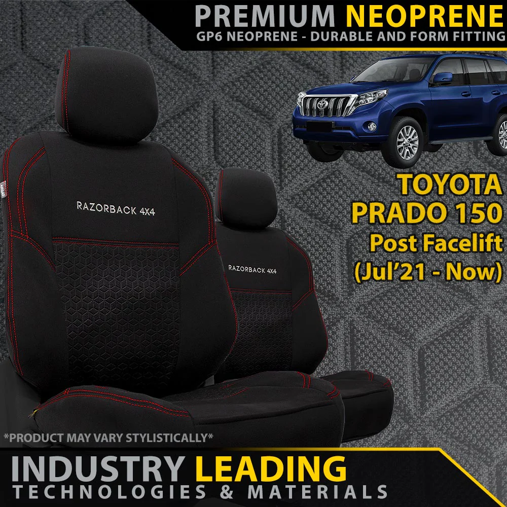 Razorback 4x4 - Toyota Prado 150 - Post-Facelift - GP6 Premium Neoprene 2x Front Row Seat Covers (Made to Order)